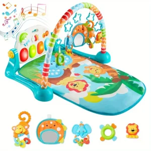 Tummy Time Mat Musical Learning Toy Adorable Animal-Themed Play Gym with Piano Panel
