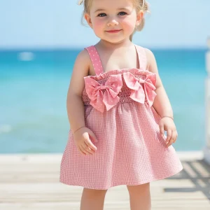 Cute Toddler Girls Dress with Polka Dot Print and Bow Detail