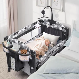 5-in-1 Portable Baby Crib with Changing Table, Bassinet, Storage Bag & Music Box for Newborn to Toddlers