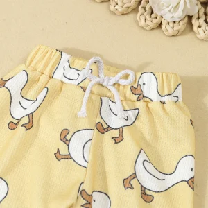 Cute Toddler Unisex Autumn Apparel Set with Adorable Duck Pattern Sweatshirt and Cozy Waffle Texture Pants